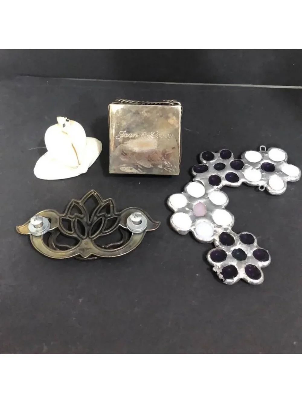 Figurines Lot Basket, Sun Catcher, Door Knob